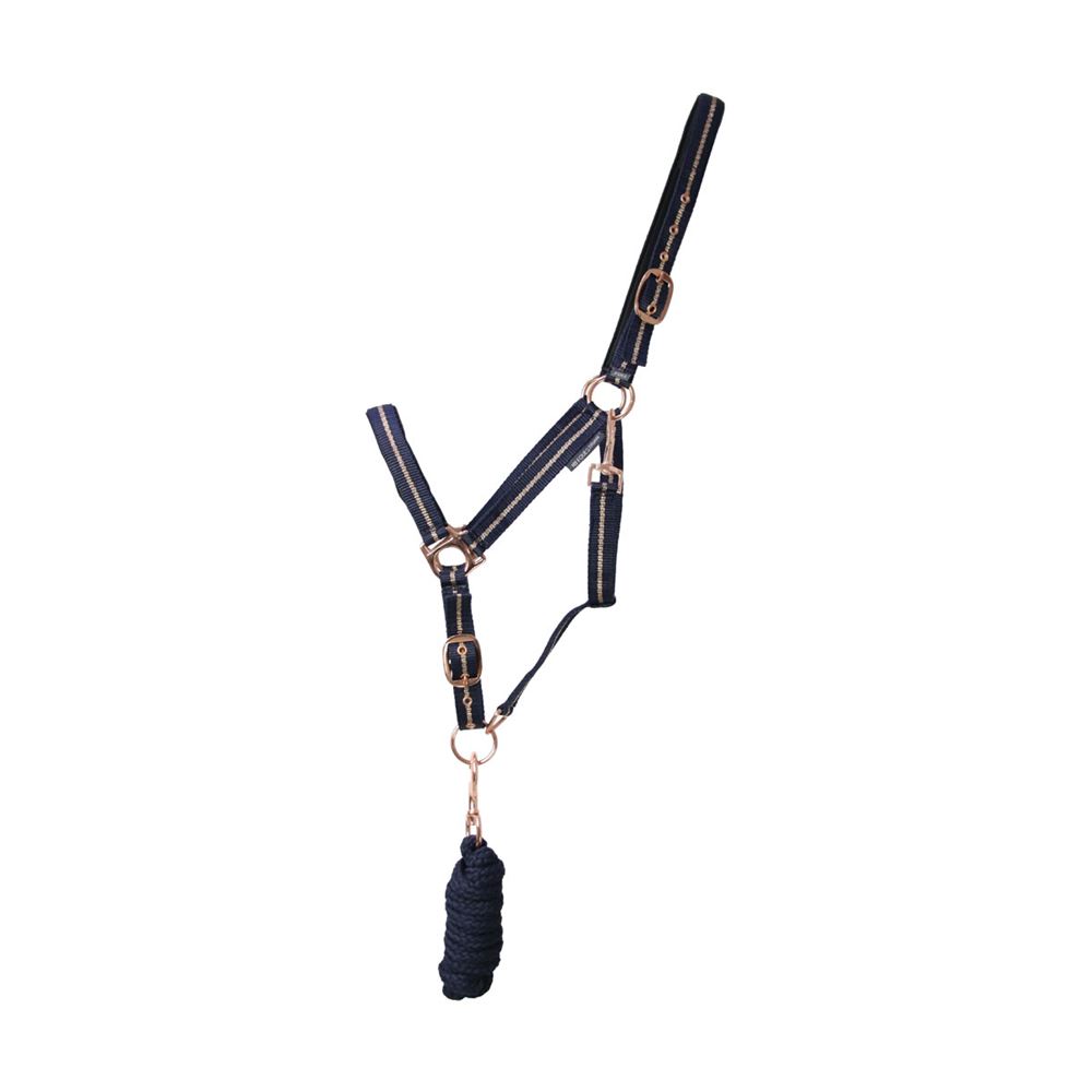 Hy Equestrian Rose Glitter Head Collar and Lead Rope Set (Navy)