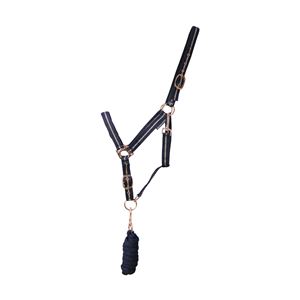 Hy Equestrian Rose Glitter Head Collar and Lead Rope Set (Navy)