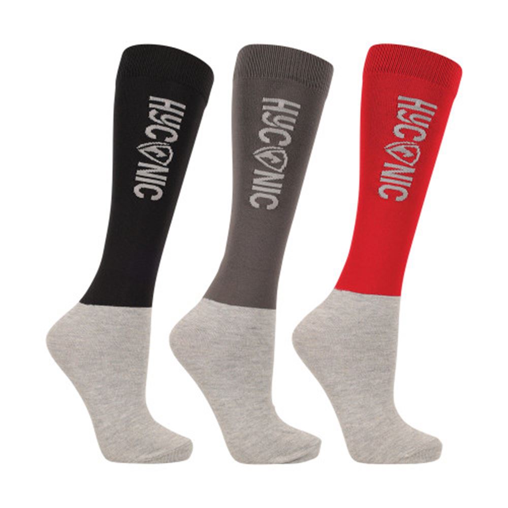 HyCONIC by Hy Equestrian Adults Socks - Pack of 3 (Red/Black)
