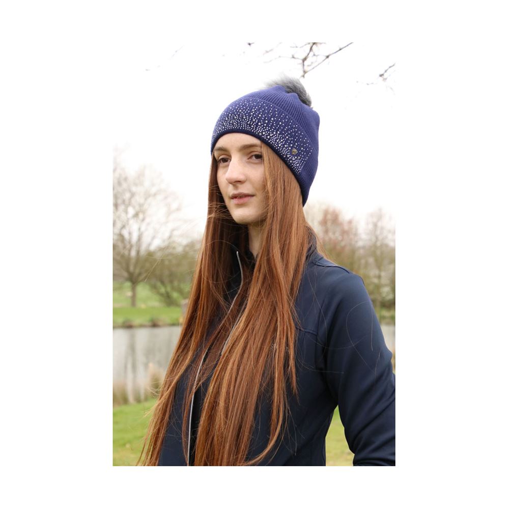 Hy Equestrian Synergy Diamante Bobble Hat (Navy)