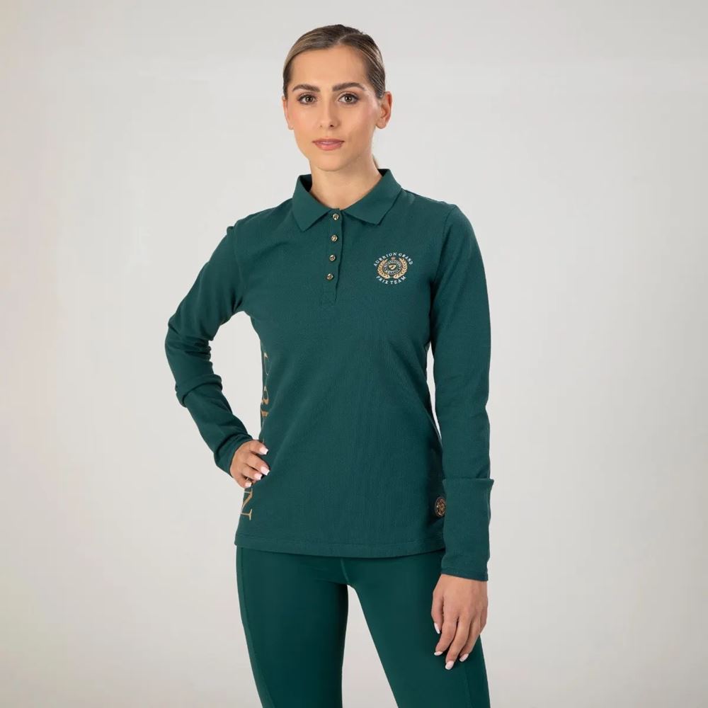Shires Aubrion Team Ladies Long Sleeve Polo Shirt (Green)