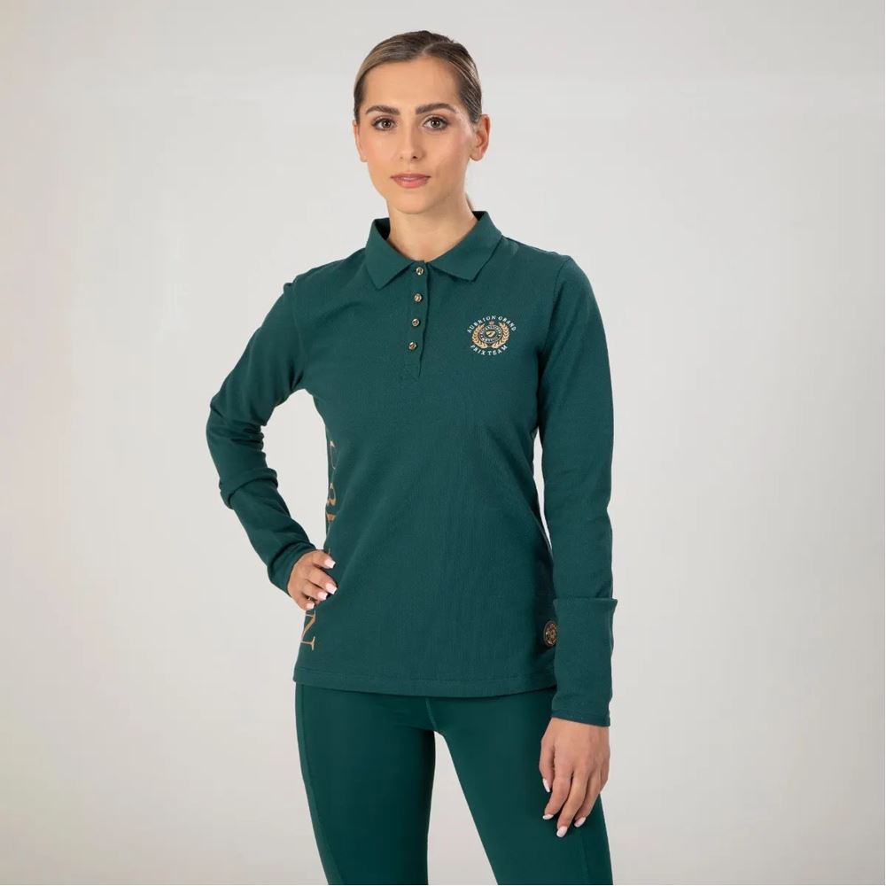 Shires Aubrion Team Ladies Long Sleeve Polo Shirt (Green)
