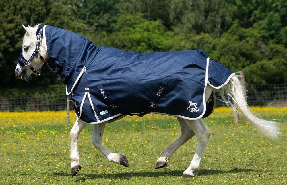 Gallop 600D PONIE 100g Duraproof Combo Turnout (Navy with Beige/White bindings)