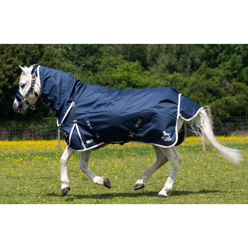 Gallop 600D PONIE 100g Duraproof Combo Turnout (Navy with Beige/White bindings)
