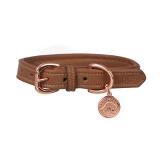Benji & Flo Deluxe Padded Leather Dog Collar (Tan/Rose Gold)