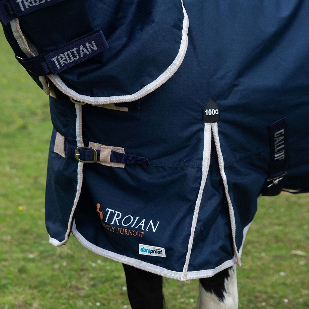 Gallop 600D TROJAN 100g Duraproof Combo Turnout (Navy with Beige/White bindings)