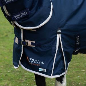 Gallop 600D TROJAN 100g Duraproof Combo Turnout (Navy with Beige/White bindings)