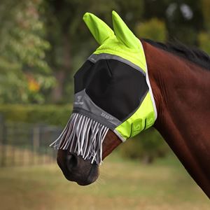 Shires FlyGuard Pro Hi-Viz Fine Mesh Fly Mask with Ears & Nose Fringe (Yellow)