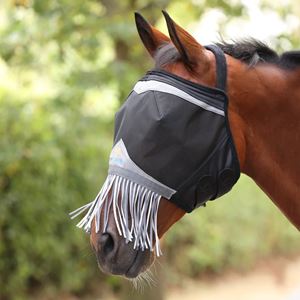 Shires FlyGuard Pro Fine Mesh Earless Fly Mask with Nose Fringe (Jet)