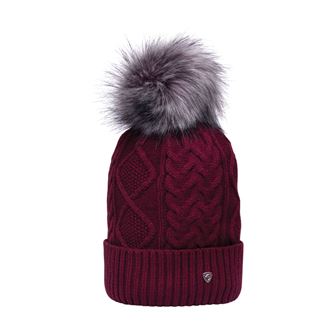 Hy Equestrian Vanoise Knitted Bobble Hat (Maroon Red)