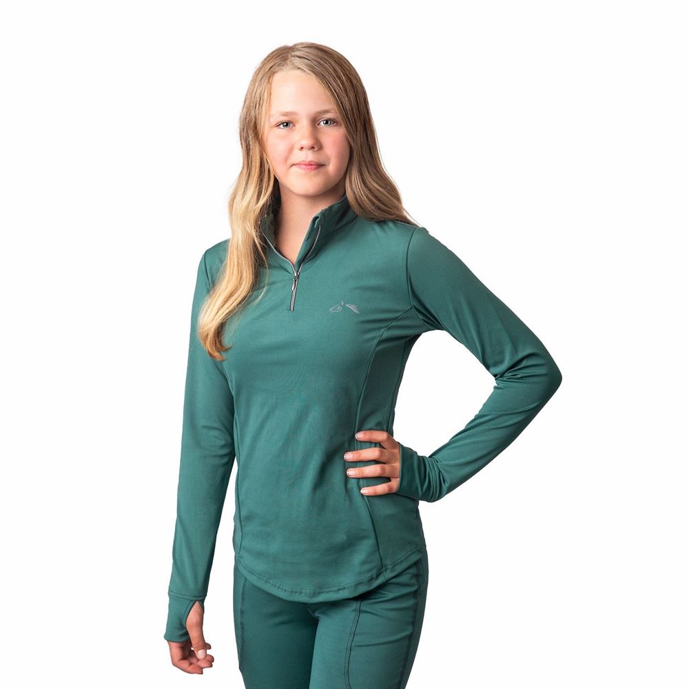 Gallop Ladies Long Sleeve Zipped Neck Base Layer (Green)