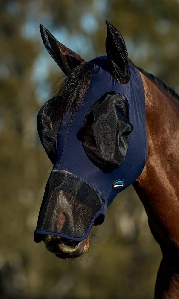 Weatherbeeta Comfitec Luxe Stretch Fly Mask with Ears & Nose (Navy/Black)