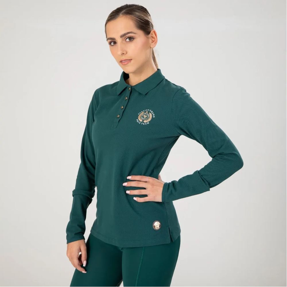 Shires Aubrion Team Ladies Long Sleeve Polo Shirt (Green)