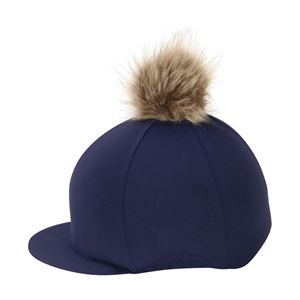 Hy Equestrian Hat Cover with Faux Fur Pom Pom (Navy)