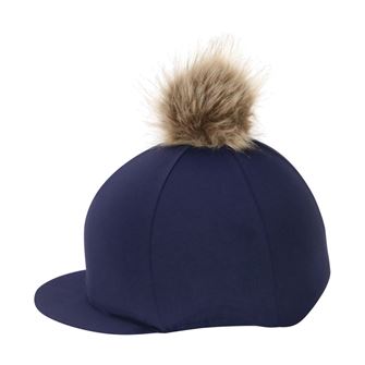 Hy Equestrian Hat Cover with Faux Fur Pom Pom (Navy)