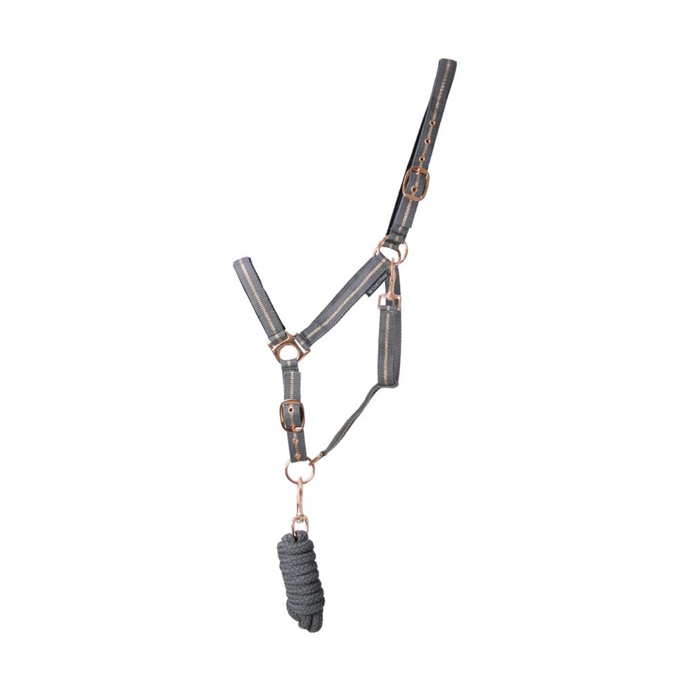 Hy Equestrian Rose Glitter Head Collar and Lead Rope Set (Grey)