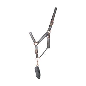 Hy Equestrian Rose Glitter Head Collar and Lead Rope Set (Grey)