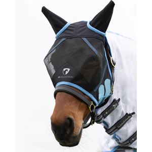 Hy Equestrian Mesh Half Mask with Ears (Black/Light Blue)