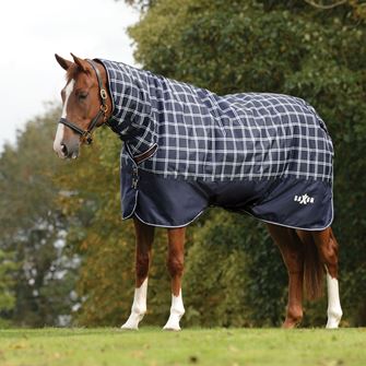 Saxon Defiant 600D Combo Medium Turnout Rug 200g (Navy Plaid)