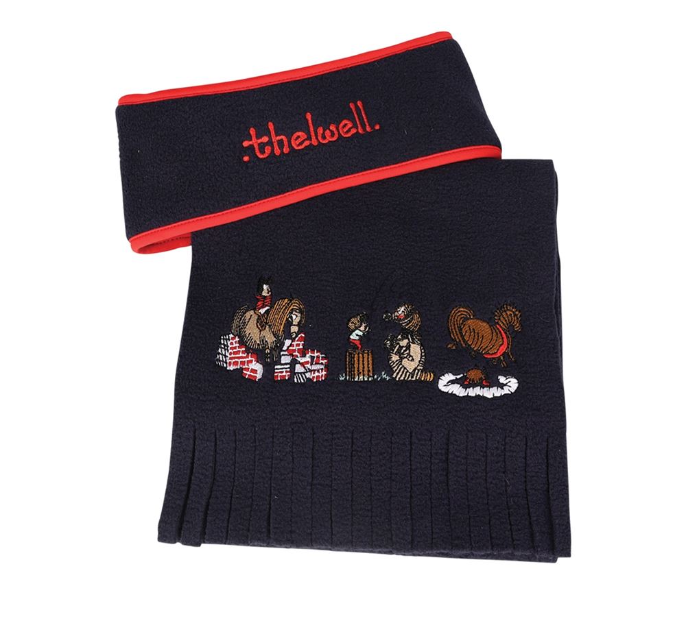 Hy Equestrian Thelwell Collection Practice Makes Perfect Fleece Headband & Scarf Set (Navy/Red)