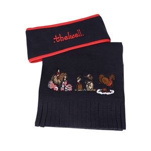 Hy Equestrian Thelwell Collection Practice Makes Perfect Fleece Headband & Scarf Set (Navy/Red)
