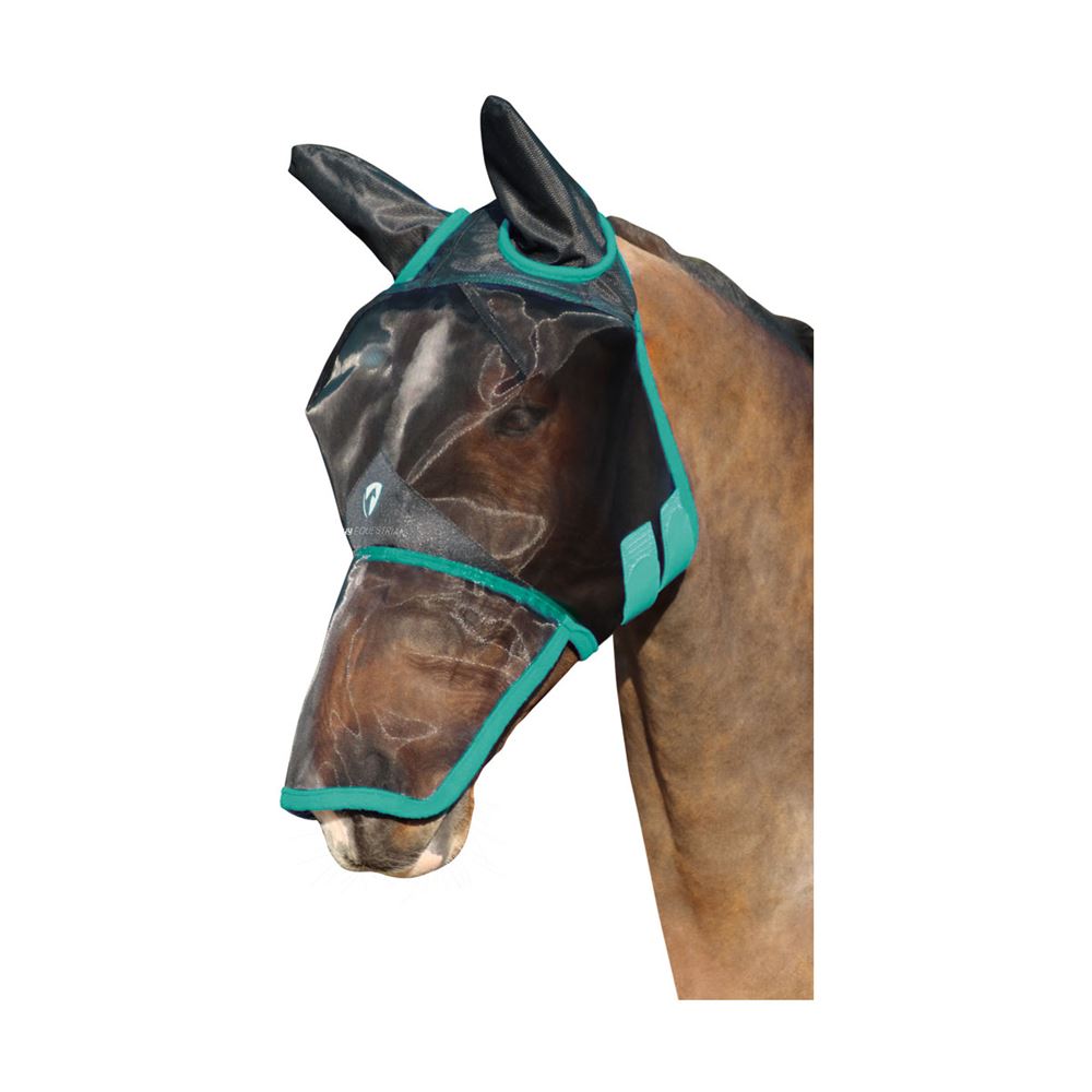 Hy Equestrian Mesh Full Mask with Ears and Nose (Black/Teal)