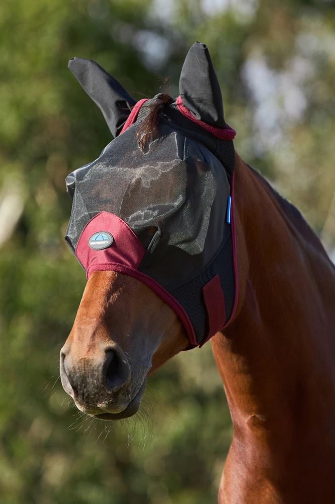 Weatherbeeta Comfitec Fine Mesh Fly Mask with Ears (Black/Burgundy)