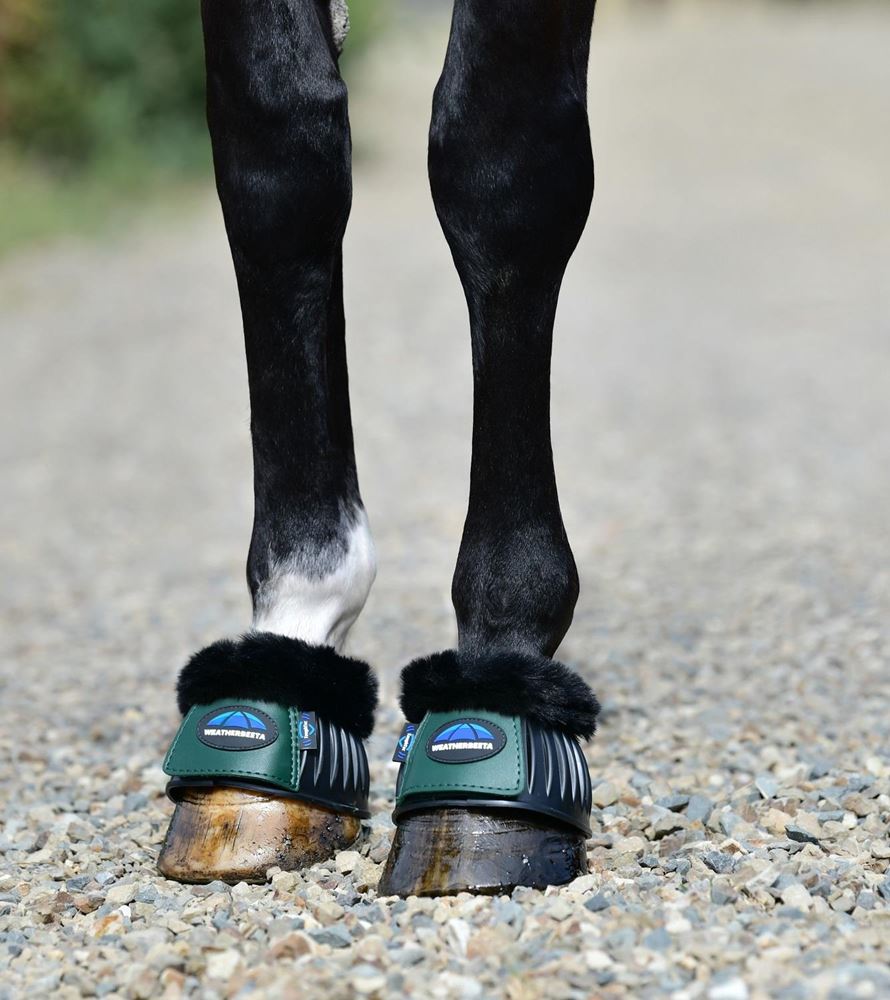 Weatherbeeta Tough-Tec Prime Fleece Trim Rubber Bell Boots (Black/Forest Green)