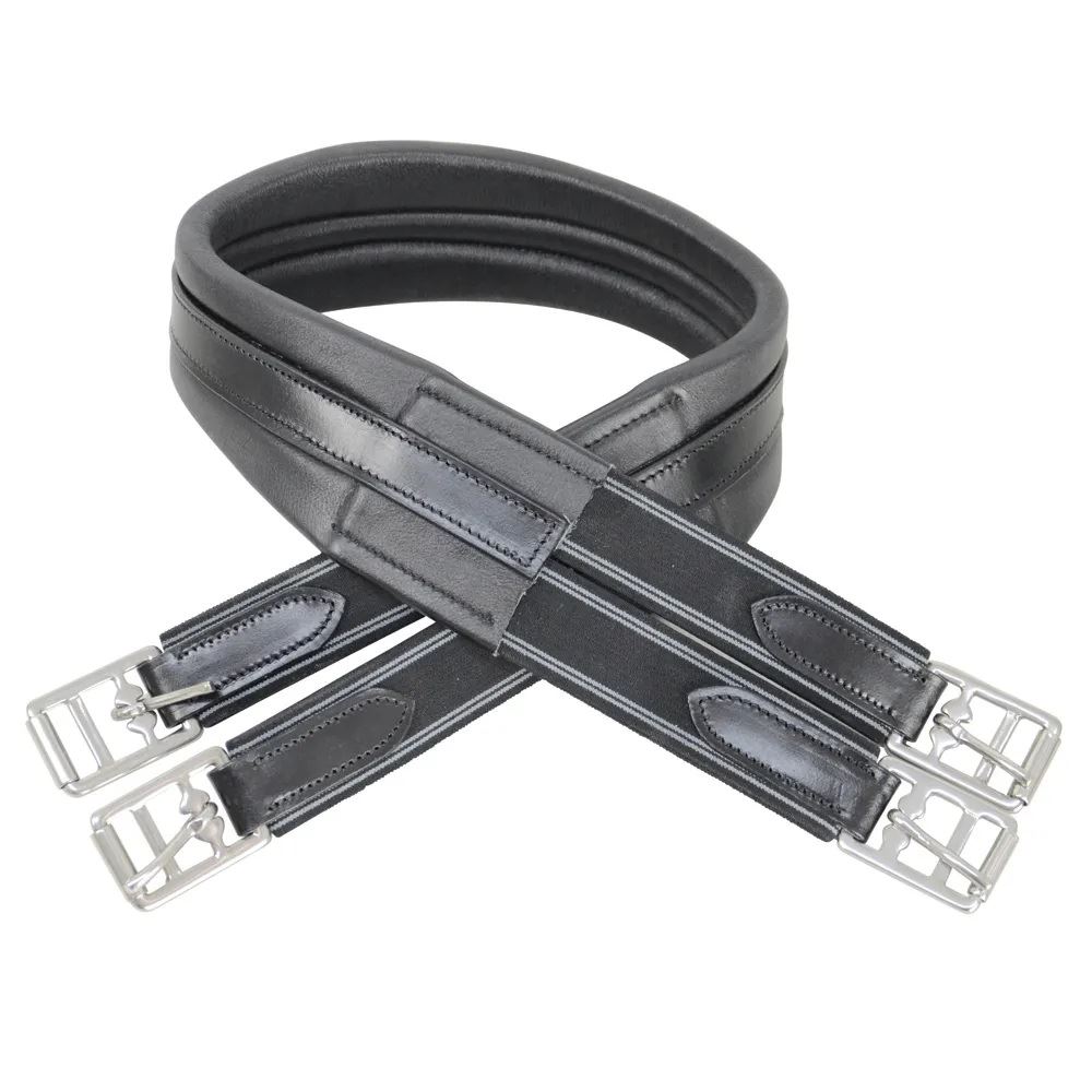 Hy Equestrian Leather Atherstone Padded Girth - Elasticated Both End