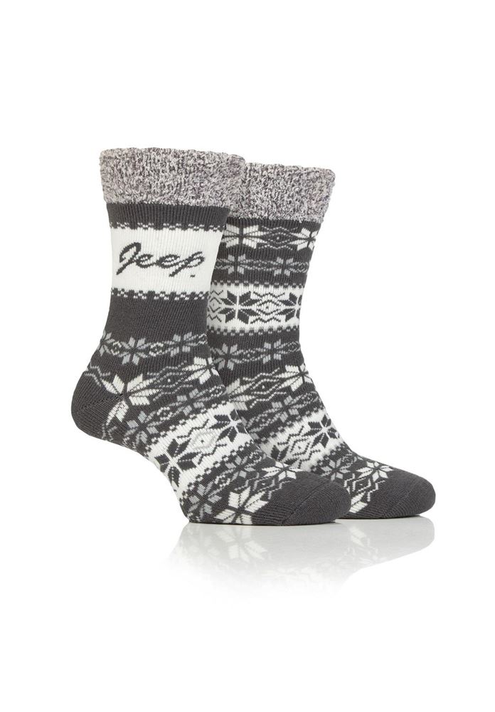 Ladies Jeep Brushed Thermal Boot Socks 2 Pairs (Slate/ Cream)