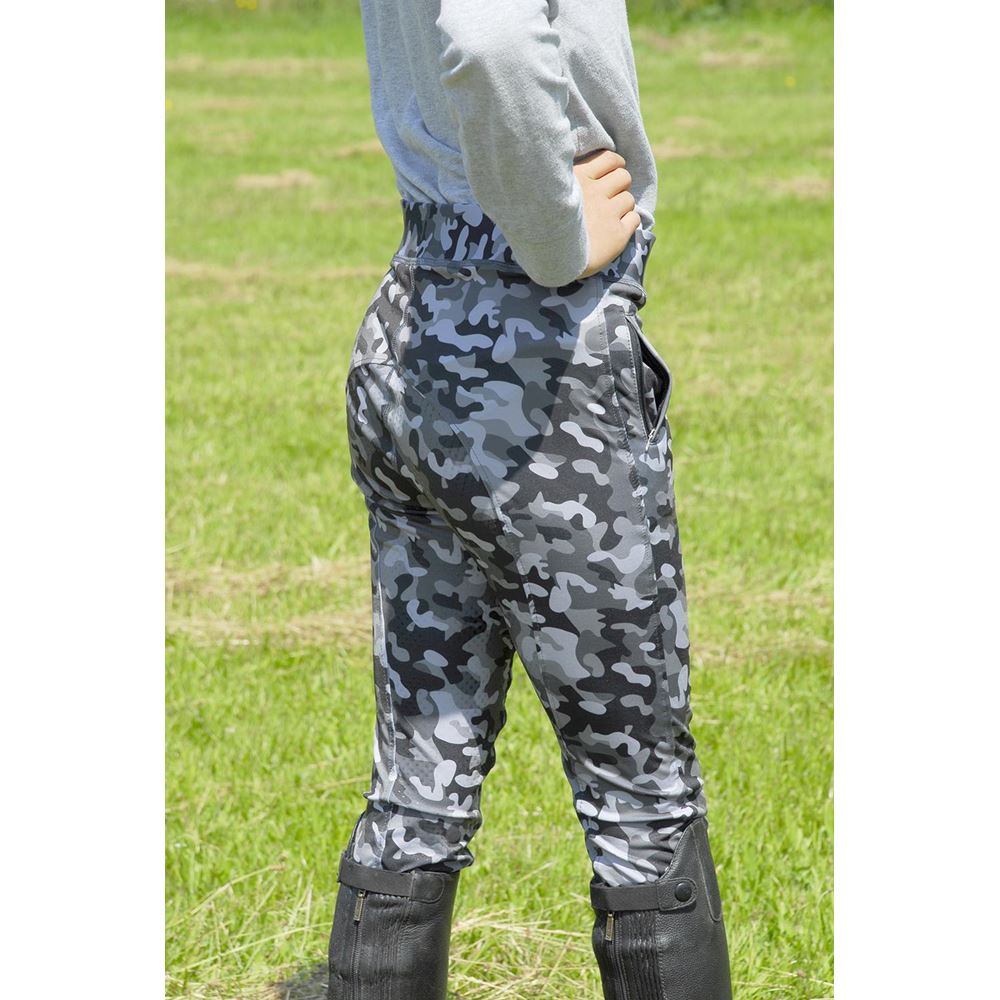 Rhinegold Children's Silicone Full Seat Riding Tights (Grey Camo)