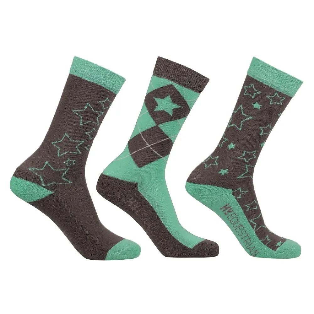 Hy Equestrian Stella Children's Socks - 3 pack (Charcoal/Mint)