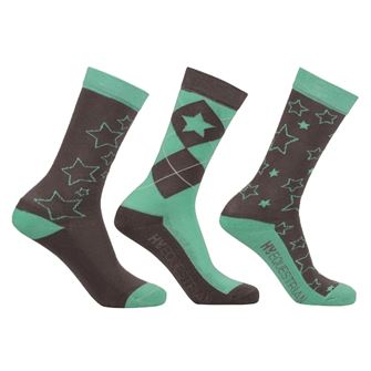 Hy Equestrian Stella Children's Socks - 3 pack (Charcoal/Mint)