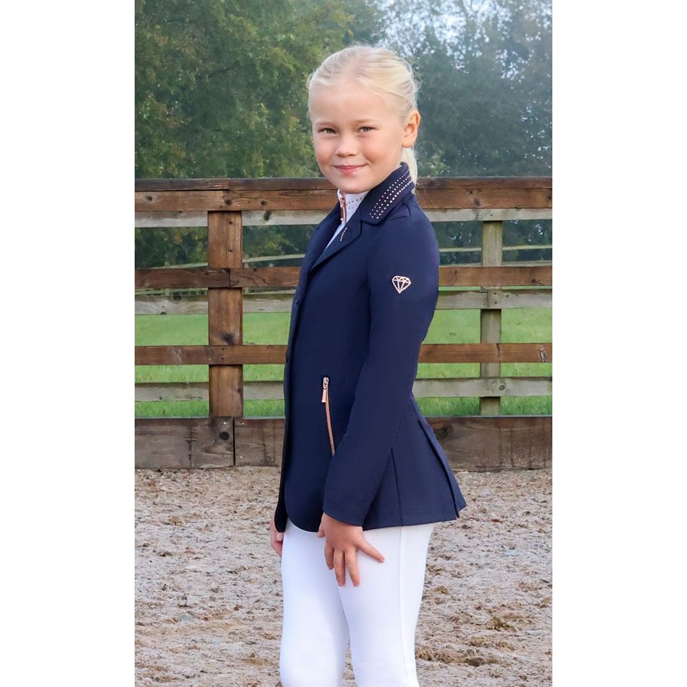 Hy Equestrian Roka Royal Childrens Show Jacket (Navy with Rose Gold Diamantes)
