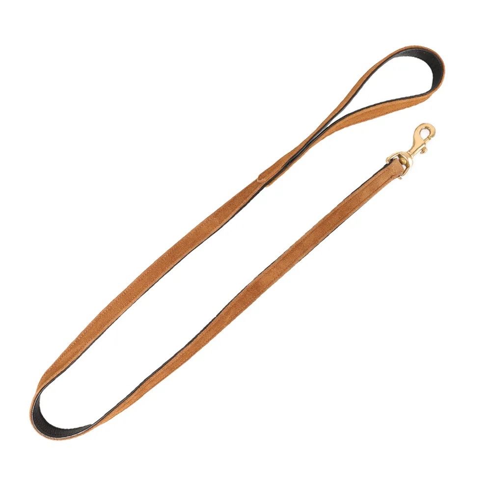 Benji & Flo Noble Suede Dog Lead (Tan/Gold)