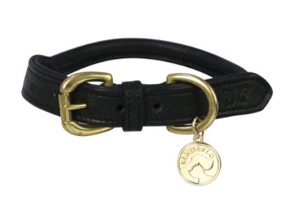 Benji & Flo Superior Rolled Leather Dog Collar (Black/Brass)
