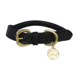 Benji & Flo Superior Rolled Leather Dog Collar (Black/Brass)