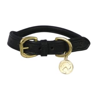 Benji & Flo Superior Rolled Leather Dog Collar (Black/Brass)
