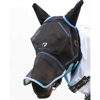 Hy Equestrian Mesh Full Mask with Ears and Nose (Black/Light Blue)