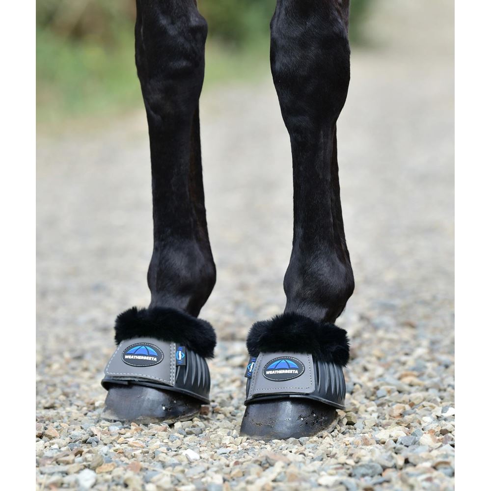 Weatherbeeta Tough-Tec Prime Fleece Trim Rubber Bell Boots (Black/Grey)