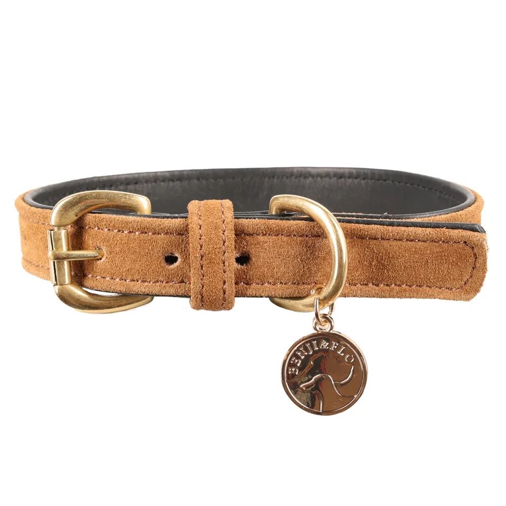 Benji & Flo Noble Suede Dog Collar (Tan/Gold)