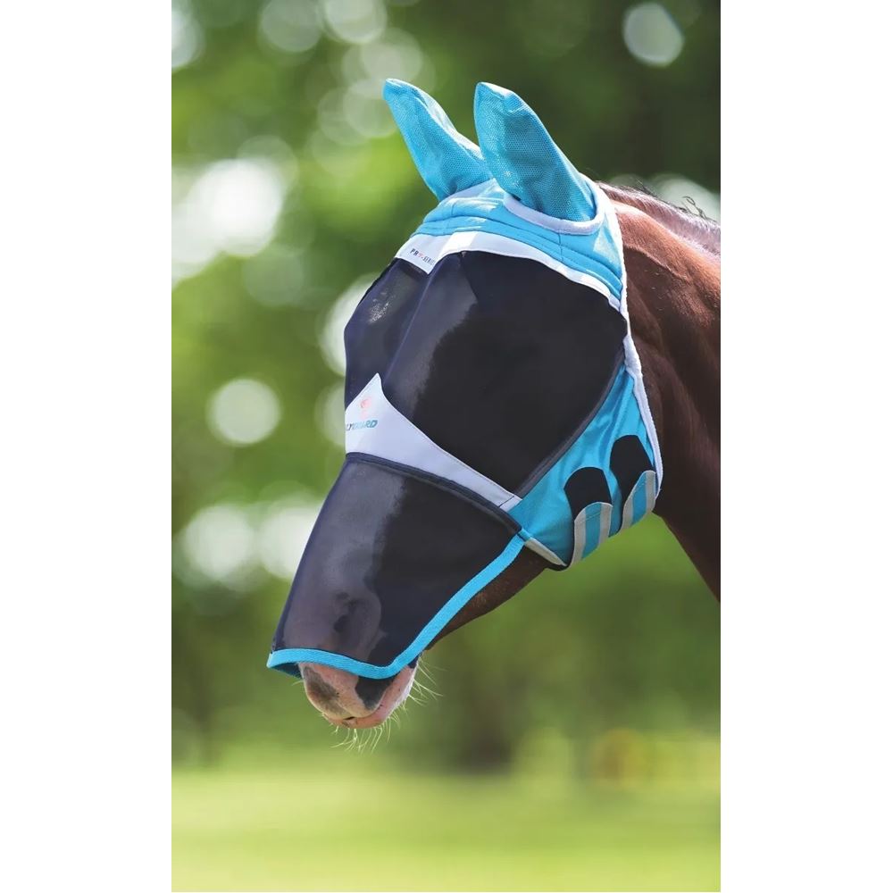 Shires FlyGuard Pro Fine Mesh Fly Mask with Ears & Nose (Teal)