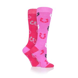 Storm Bloc Warwick Kids Horse Shoe Mid Weight Twin Pack Socks (Cerise/Pink)