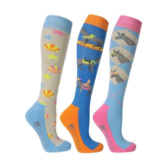 Hy Equestrian Seaside Donkey Socks - Pack of 3 (Sea Blue/Sunset Orange)