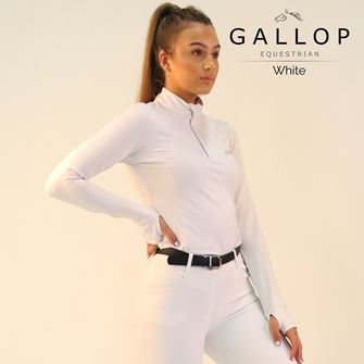Gallop Ladies Long Sleeve Zipped Neck Base Layer (White)
