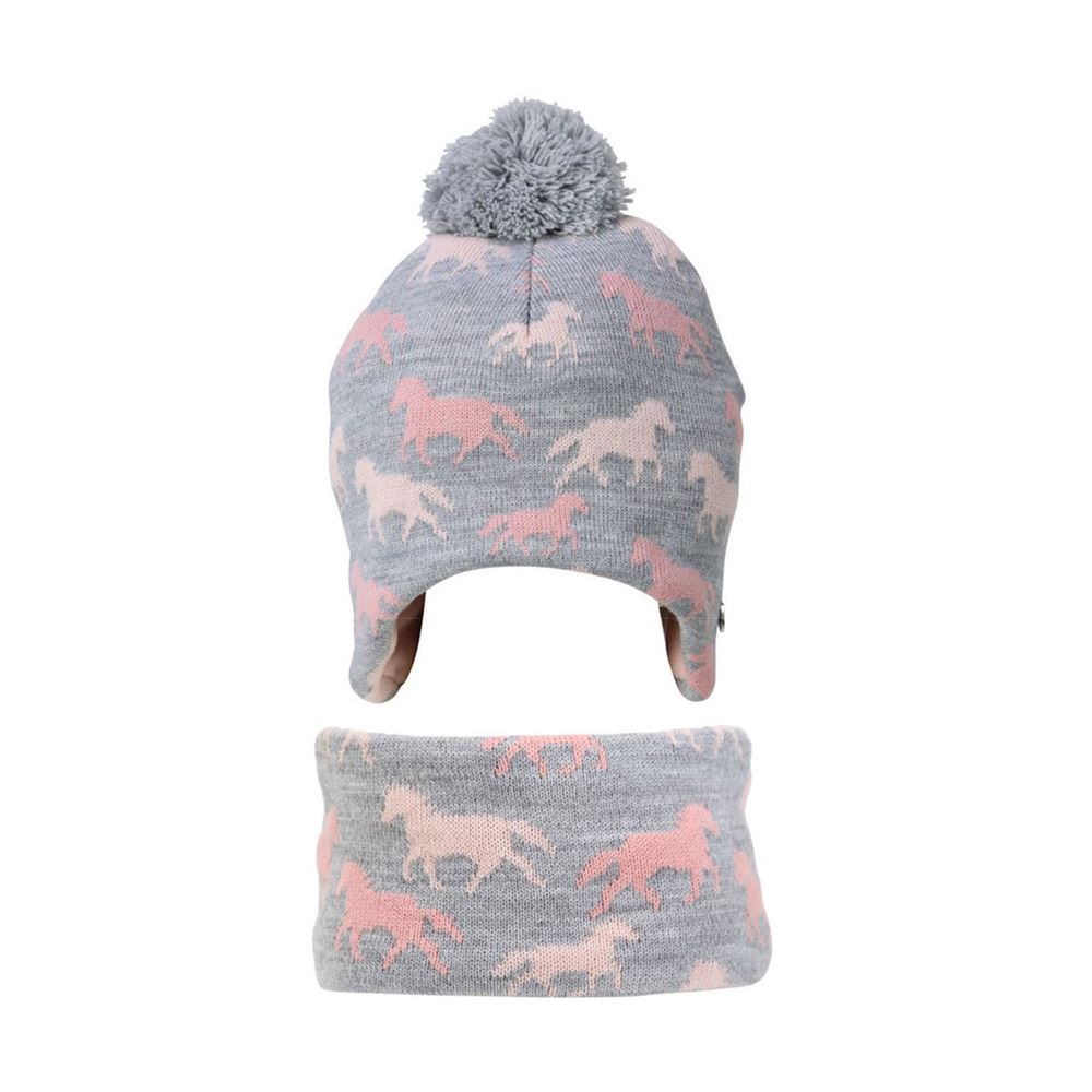 Hy Equestrian Flaine Hat and Headband Set (Grey/Pink)