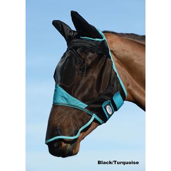 Weatherbeeta Comfitec Fine Mesh Mask with Ears & Nose (Black/Turquoise - Pony) *Clearance*