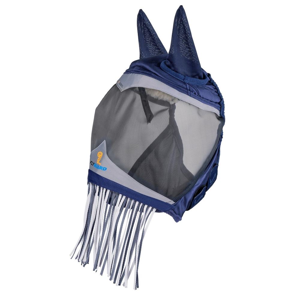 Shires Equestrian FlyGuard Pro Fine Mesh Fly Mask with Ears & Nose Fringe (Navy)
