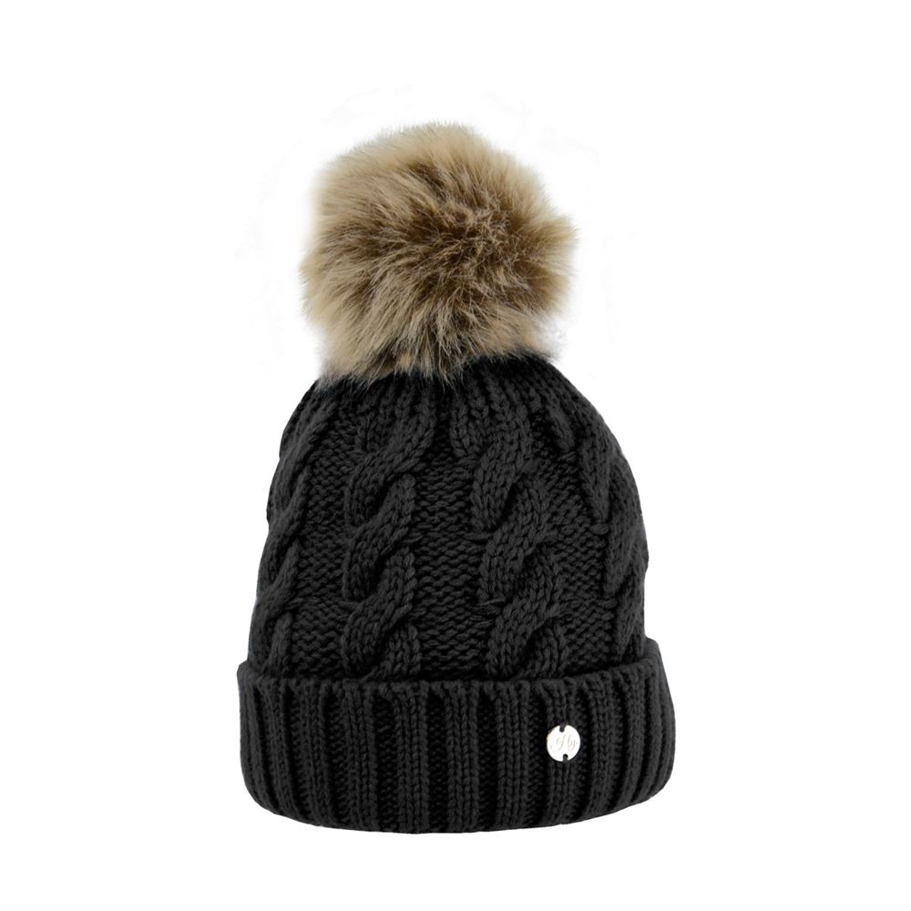 Hy Equestrian Melrose Cable Knit Bobble Hat (Black)