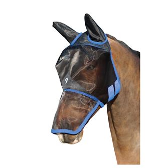 Hy Equestrian Mesh Full Mask with Ears and Nose (Black/Palace Blue)